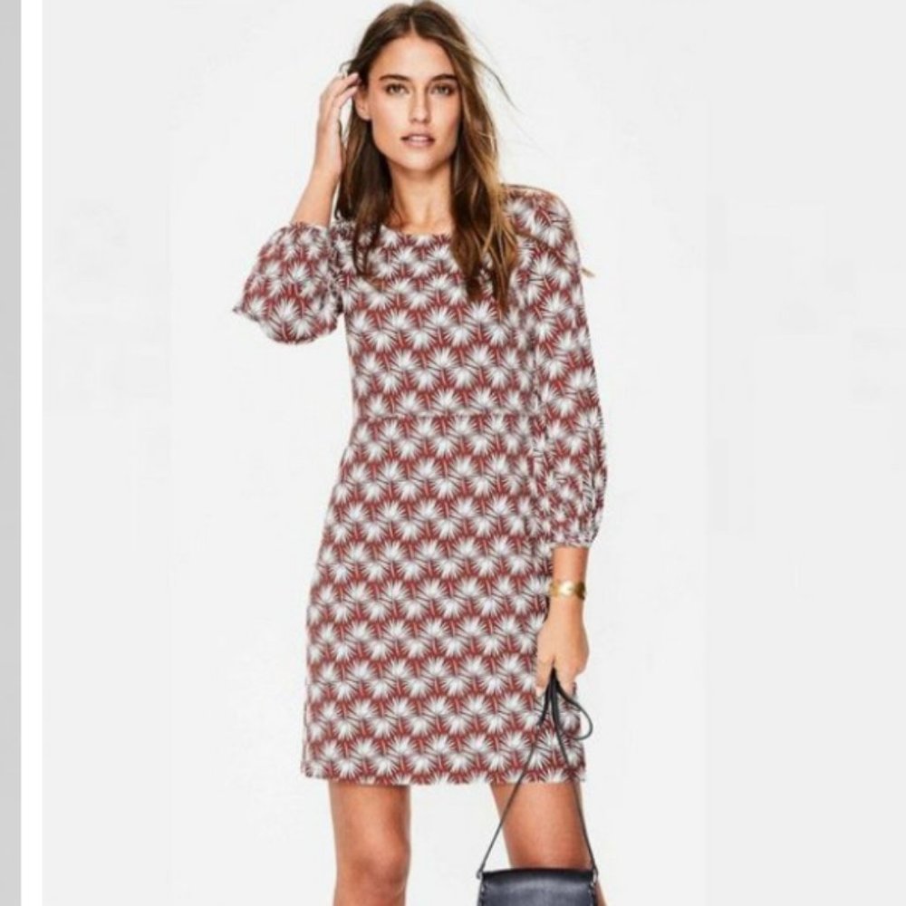 Boden Lucie Jersey Tunic Mini Dress in Palm Print 8 R